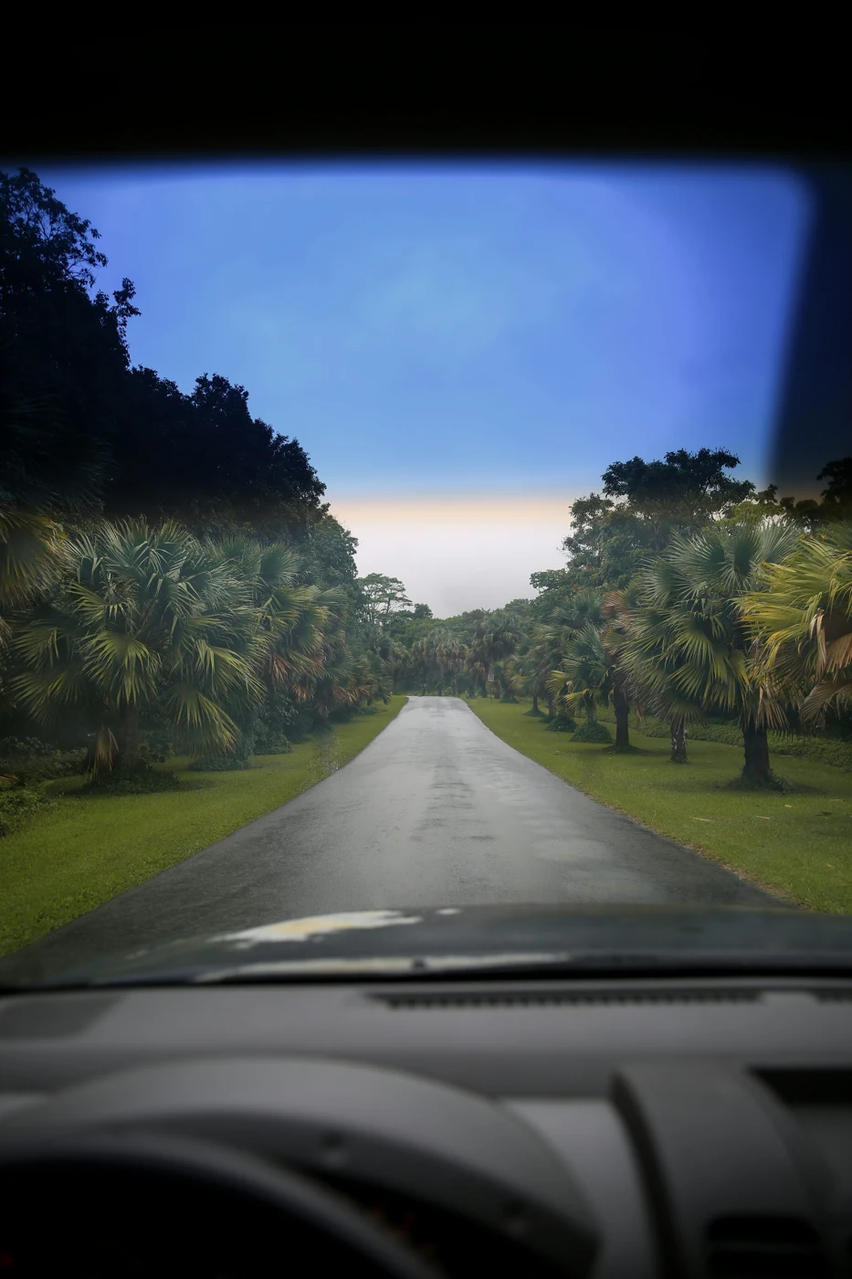 View from a car on a scenic road; representative travel imagery